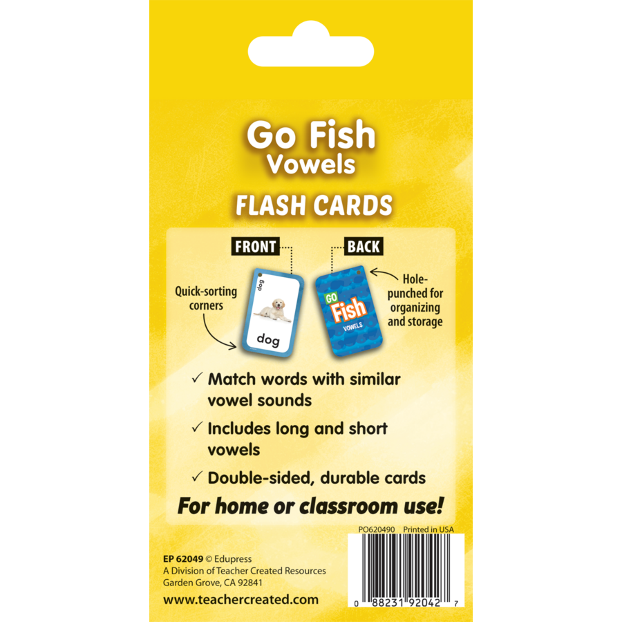 Teacher Created Resources Go Fish Vowels Flash Cards, 3⅛" x 5⅛", 56 Cards (EP 62049)