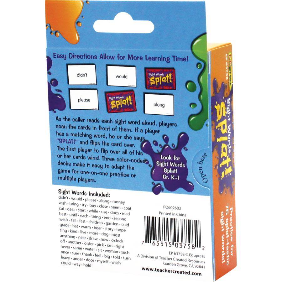 Teacher Created Resources Sight Words Splat Game Grades 1-2 (TCR 63758)