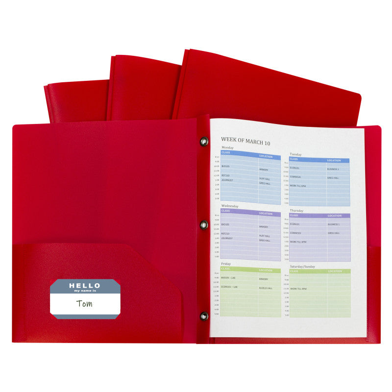 C-Line Two Pocket Poly Portfolios with Prongs, Red, 10 Pack (CLI 32964)