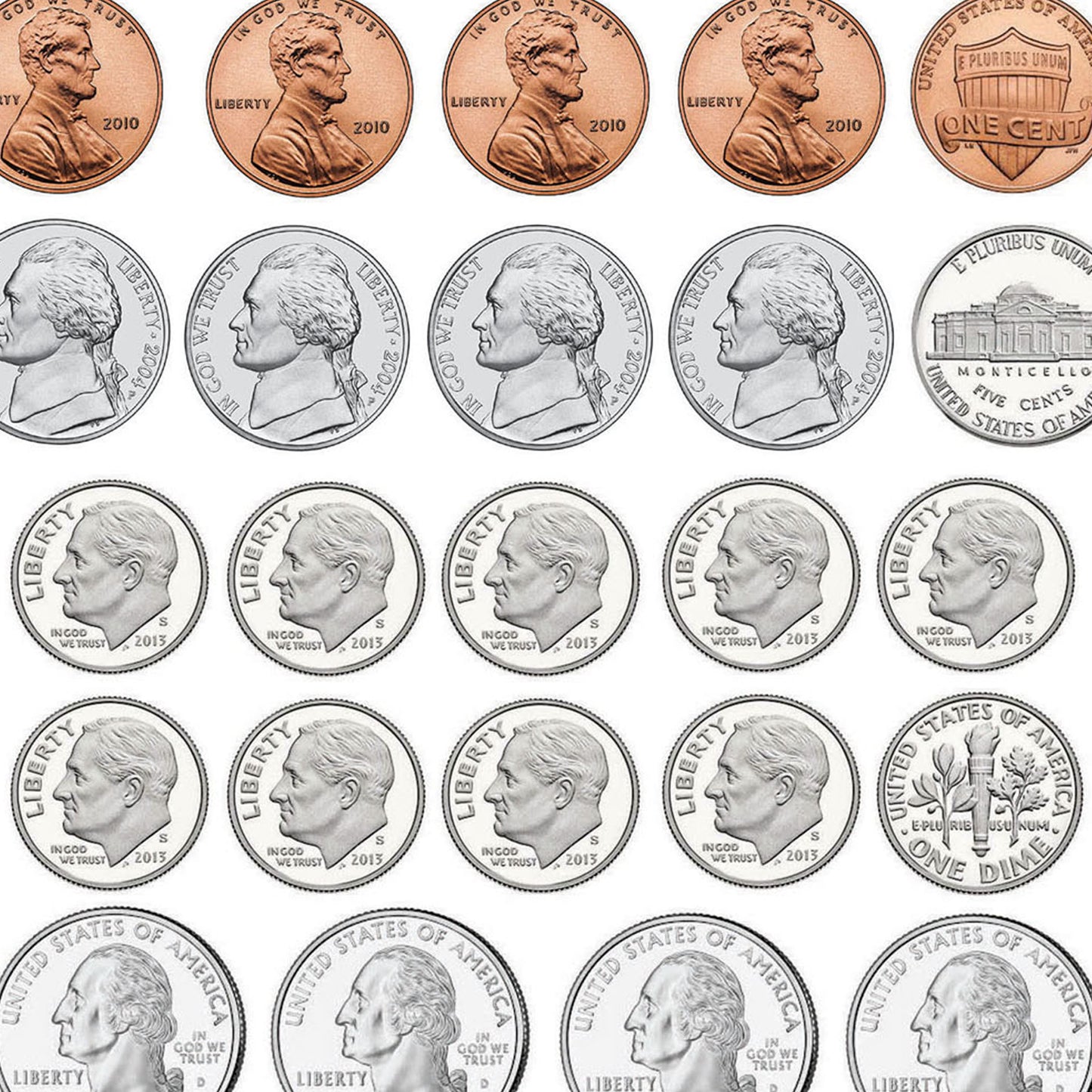 Math Die-Cut Magnets, U.S. Coins, 33 Per Pack, 6 Packs