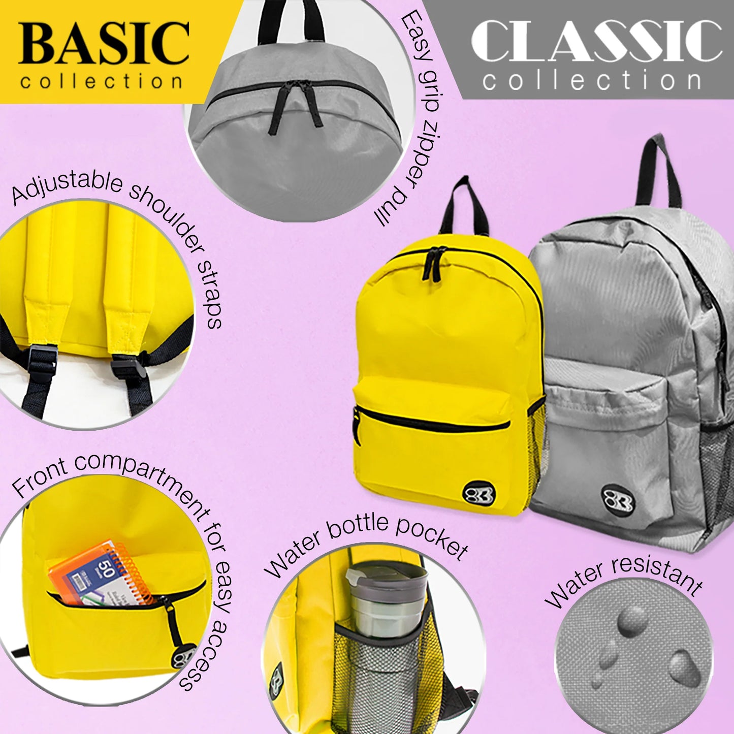 Bazic 17 Inch Classic Backpack, Color Variants