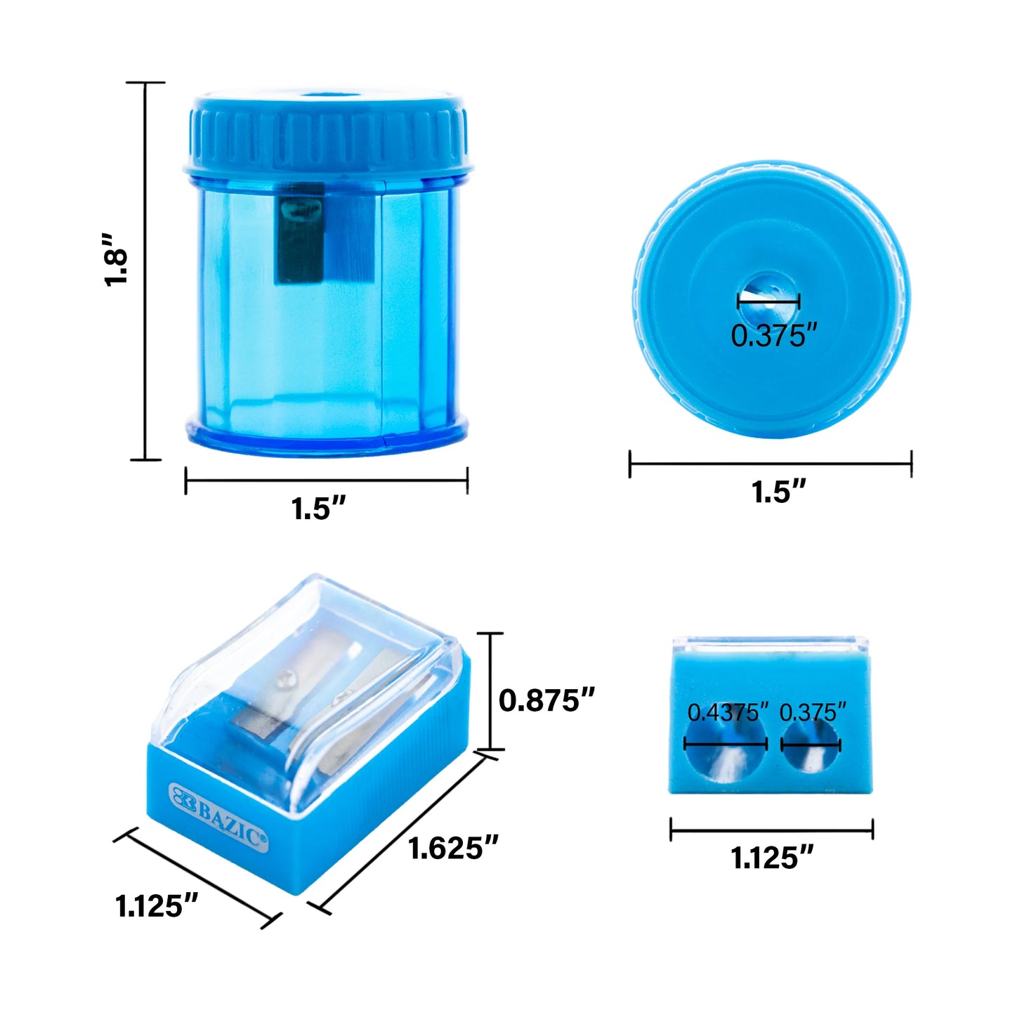 Dual Blade Square Sharpener with Receptacle & Round Receptacle Sharpener, Assorted Colors, 2 Per Pack, 24 Packs