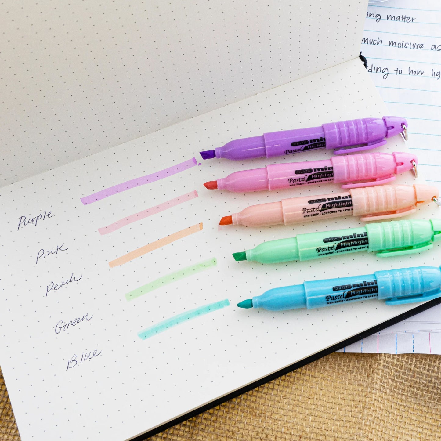 Mini Highlighter with Cap Clip, Pastel, 5 Per Pack, 12 Packs