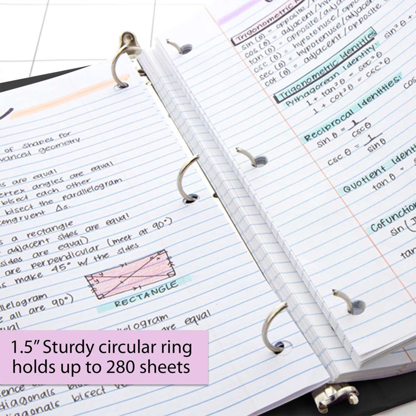 3-Ring View Binder with 2 Pockets, 1.5", Black, Pack of 6