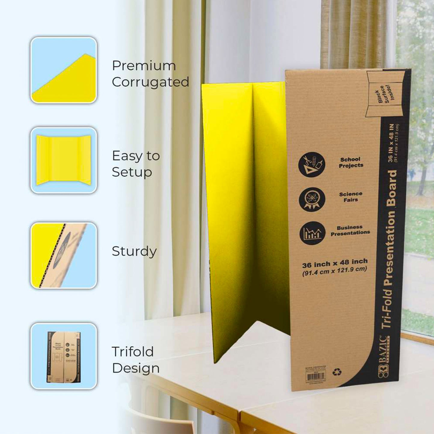 Tri-Fold Corrugated Presentation Board, 36" x 48", Assorted Colors, Pack of 24