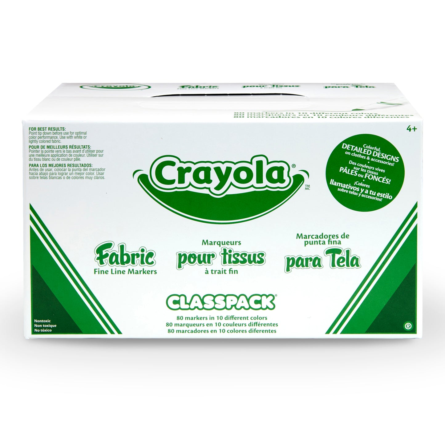 Crayola Fabric Marker, 10 Color Classpack, 80 Count (BIN 588215)