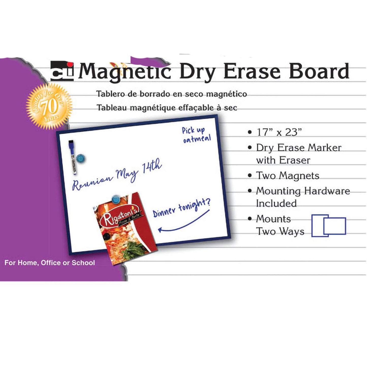 Advantus Magentic Dry Erase Board with Eraser and Marker, Grey Frame, 17 x 23 (CHL 35375)