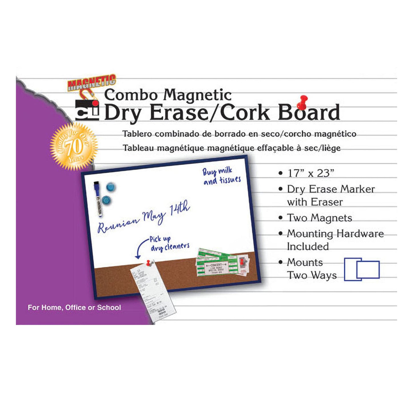 Advantus Magentic Dry Erase and Cork Board with Eraser and Marker, Grey Frame, 17 x 23 (CHL 35415)