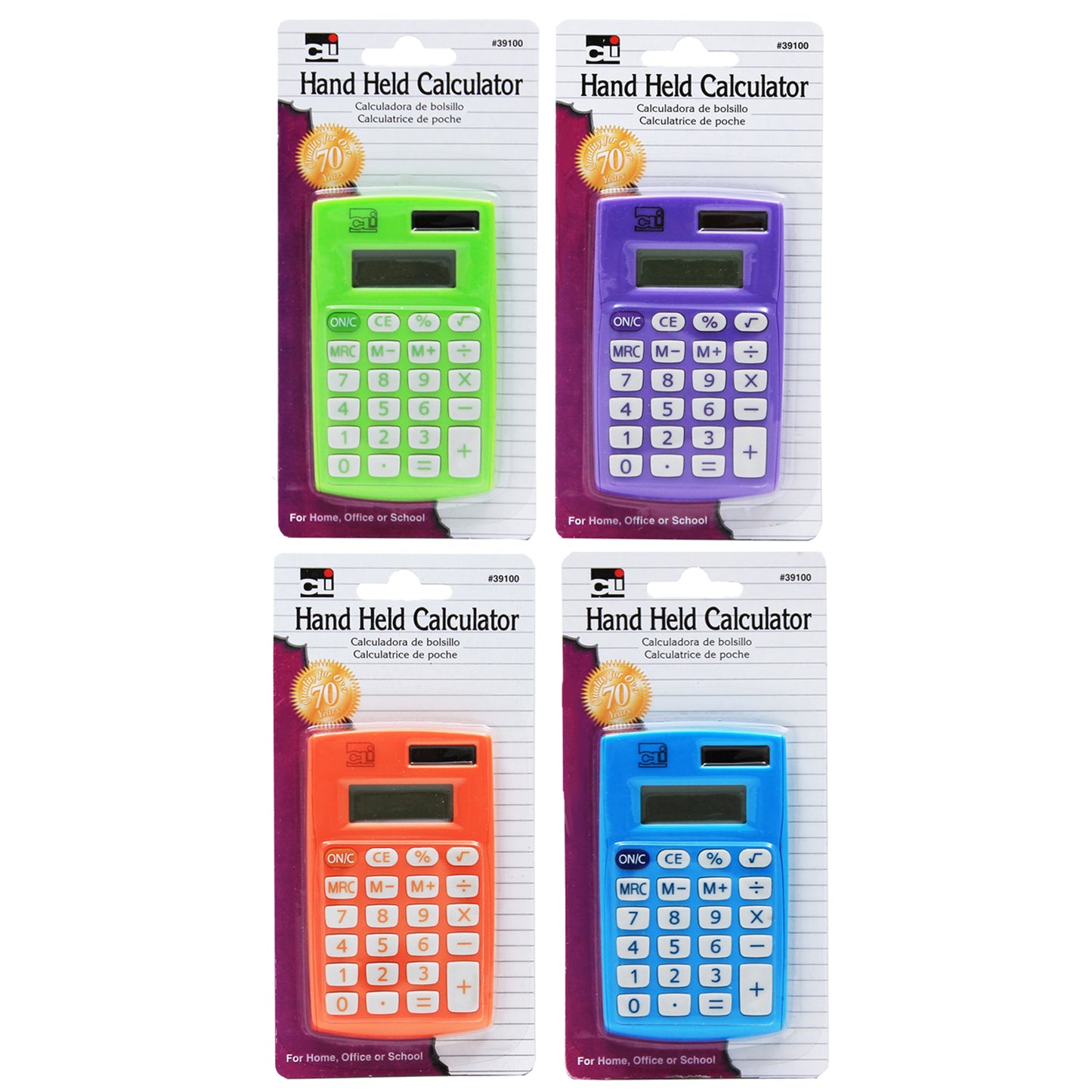 Charles Leonard 8 Digit Calculator, 12 Pack, Assorted Colors (CHL 39100ST)