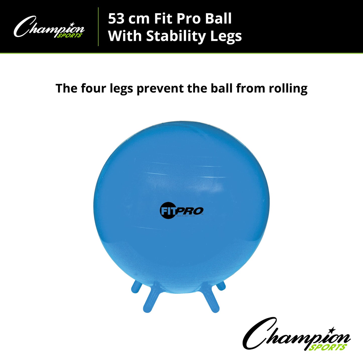 Champion Sports Fitbro Ball, Stability Legs, Blue, 55 cm, Grade 3 and up (CHSBL55)