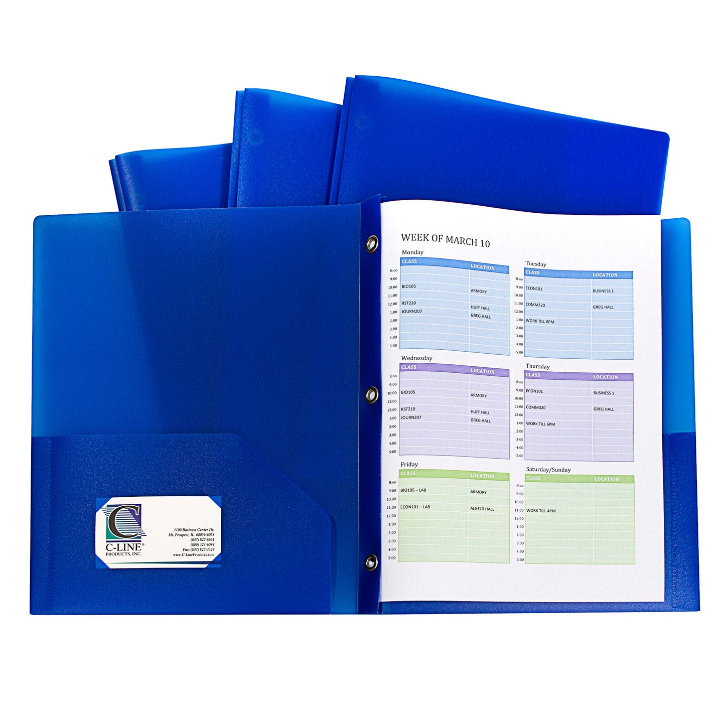 C-Line Two Pocket Poly Portfolios with Prongs, Blue, 10 Pack (CLI 32965)
