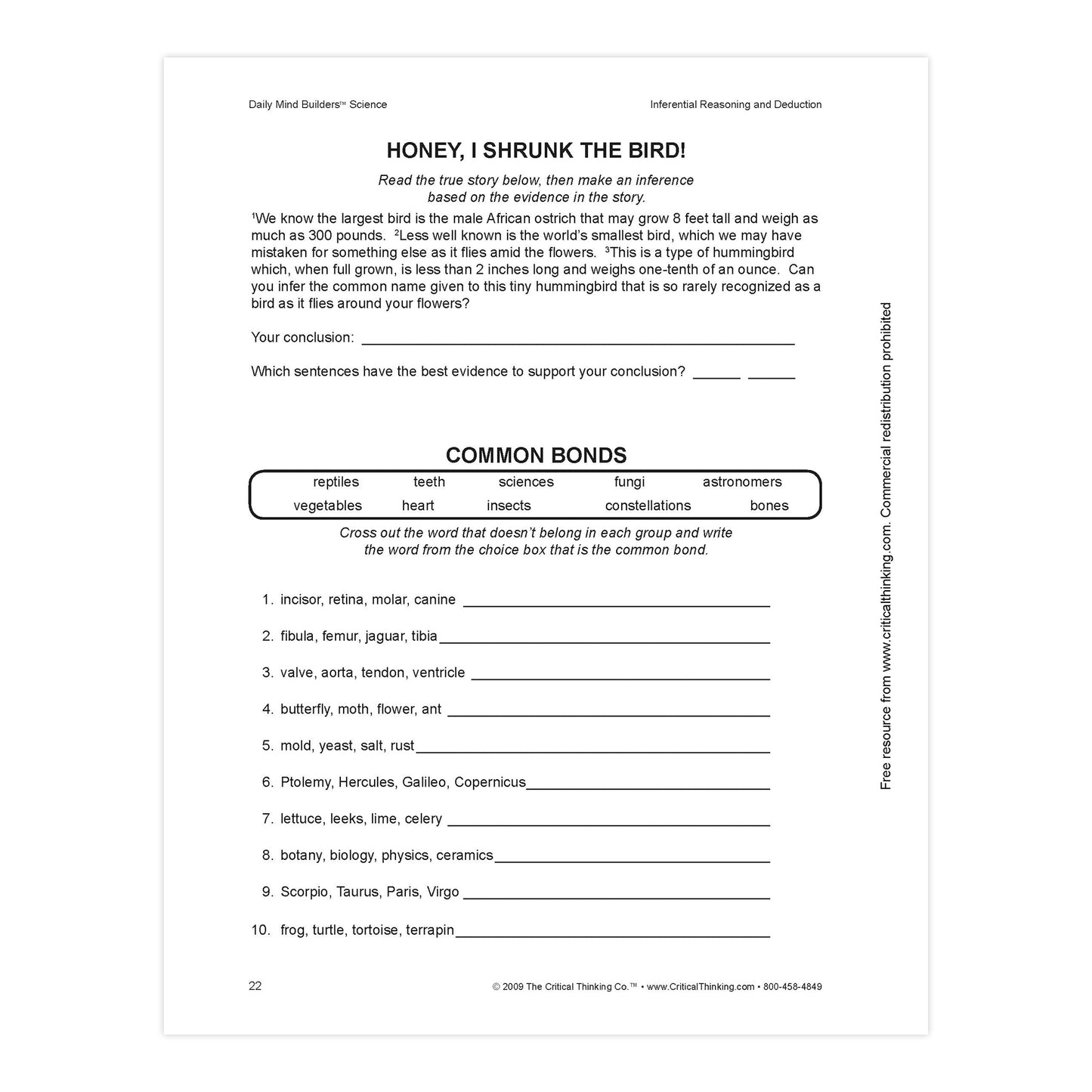 Daily Mind Builders Science Book, Grade 5-12