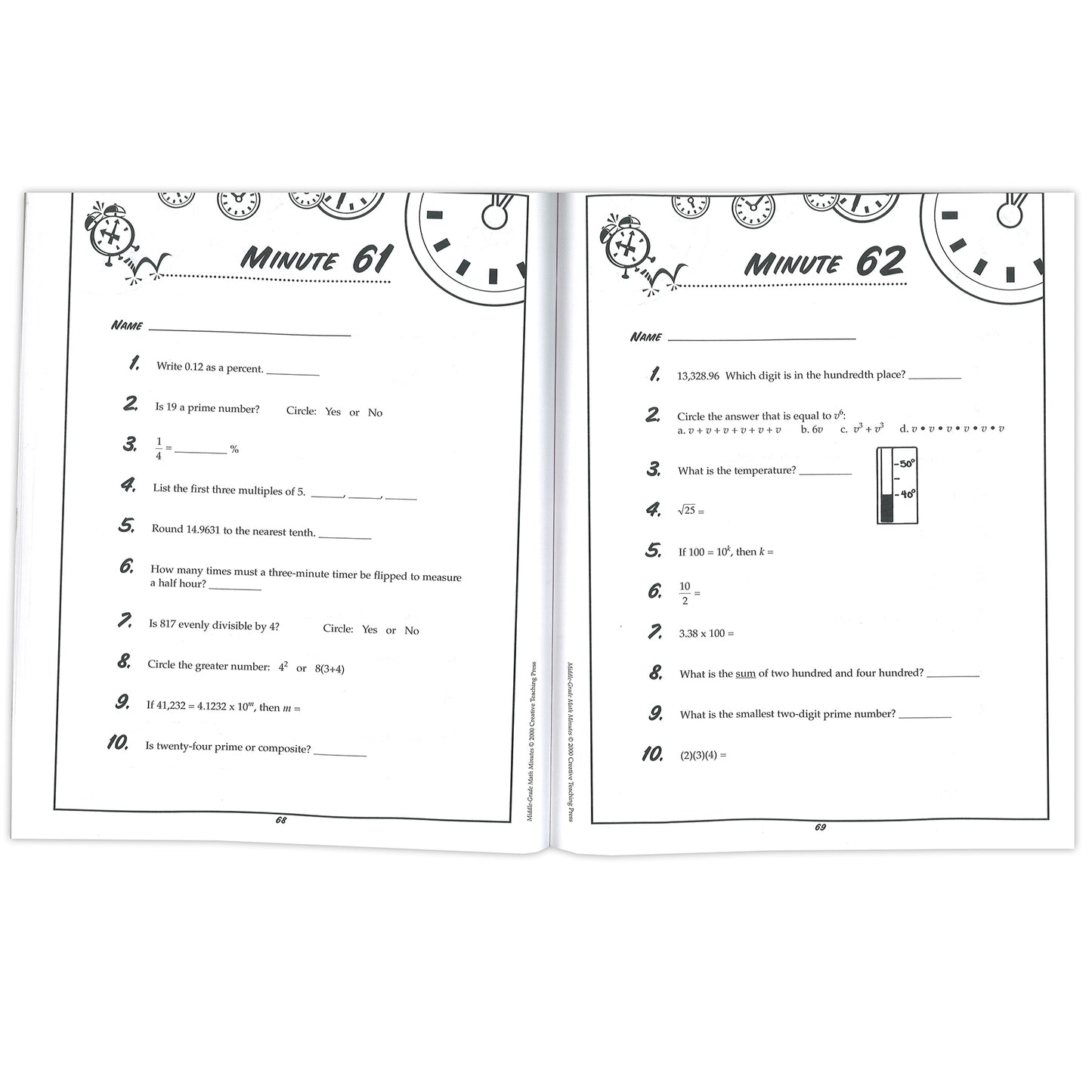 Middle-Grade Math Minutes Book