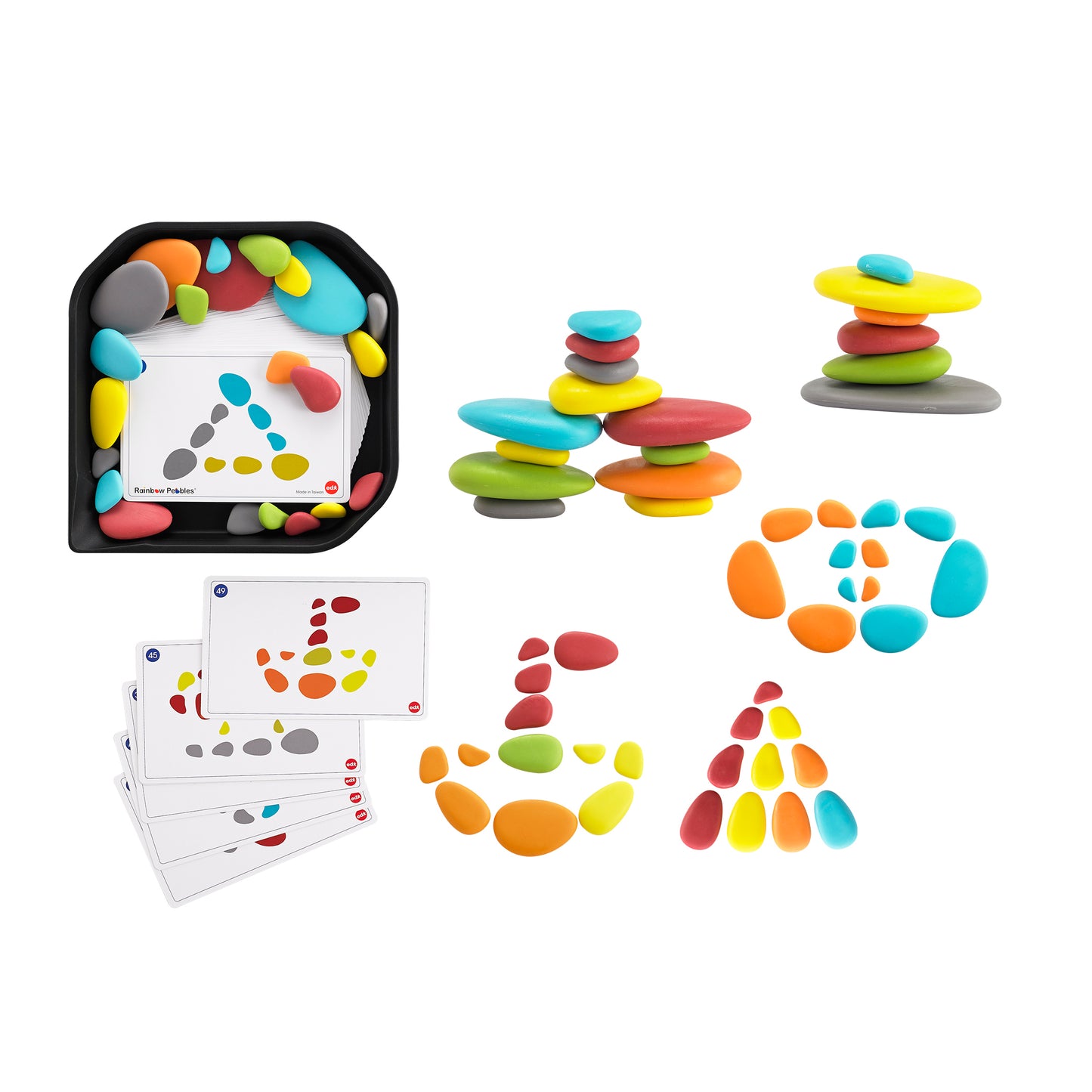 Rainbow Pebbles - FunPlay Activity Set - Set of 36 + 50 Activities + Messy Tray