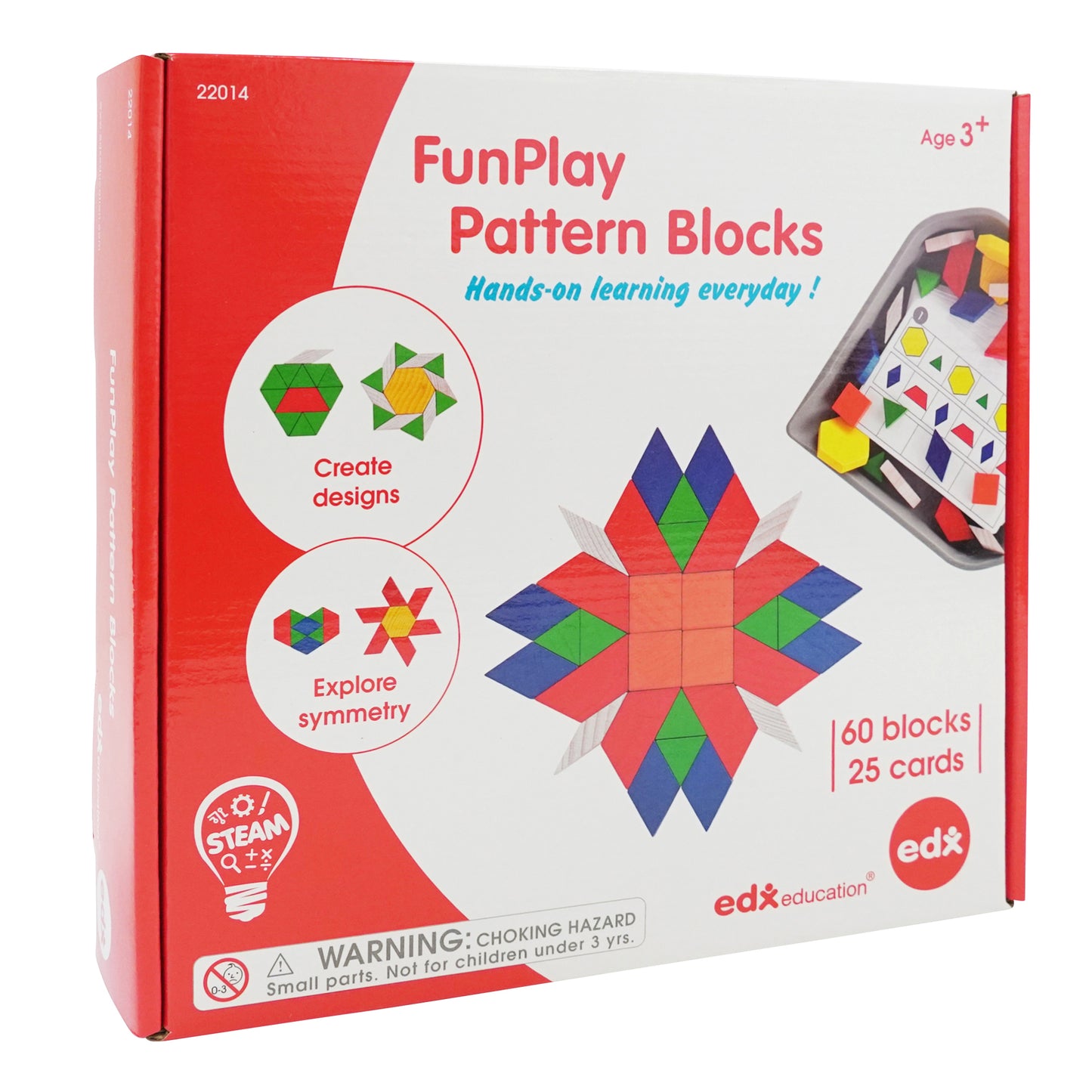 FunPlay Pattern Blocks - Set of 60 Wooden Math Manipulatives + 50 Activities + Messy Tray