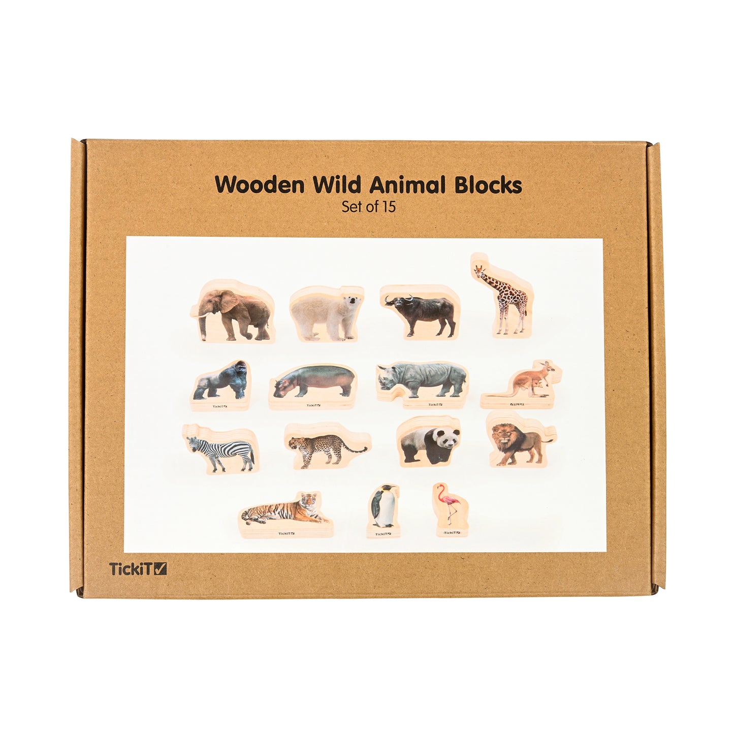 Wooden Wild Animal Blocks - Set of 15