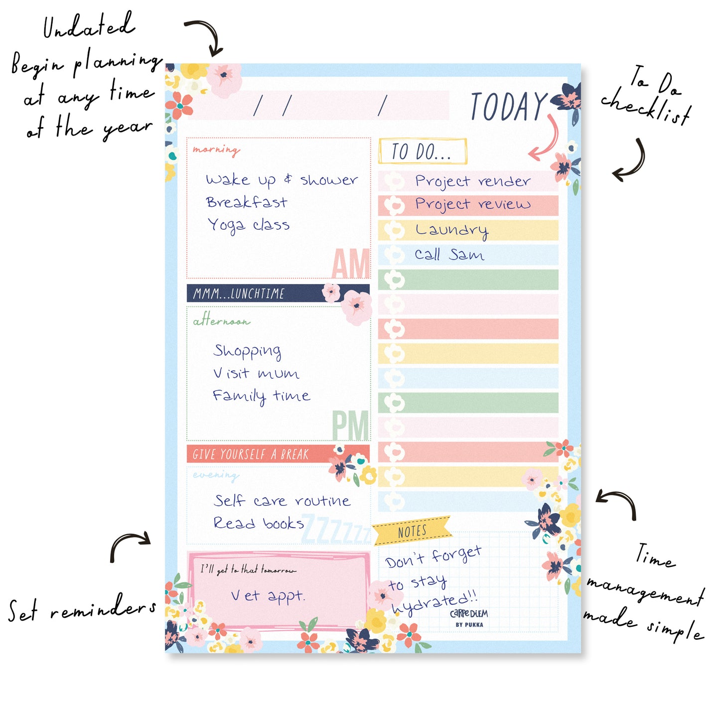 Pukka Pads Daily Planner Pad, Ditzy Floral, 6 Count (PUK9207CD)