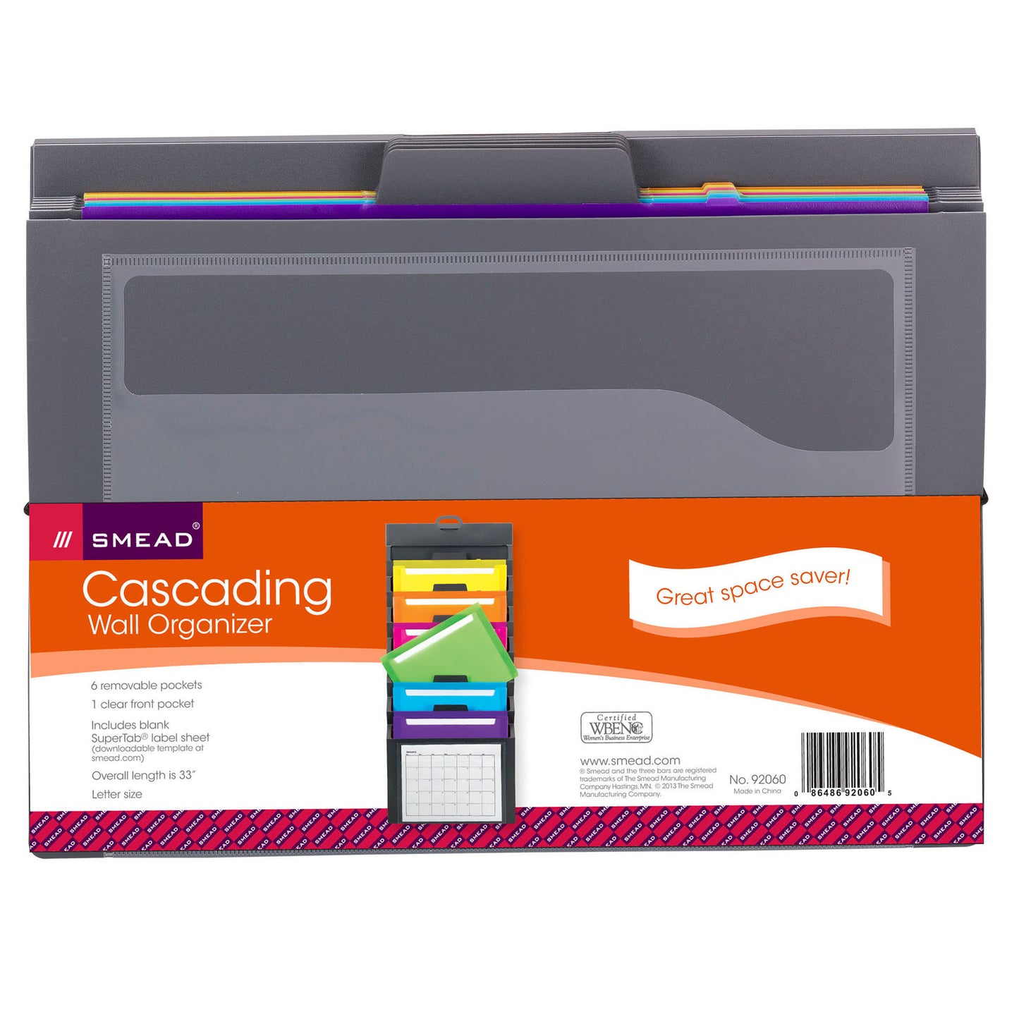 Smead Cascading Wall Organizer, Gray with Bright Pockets (SMD 92060)