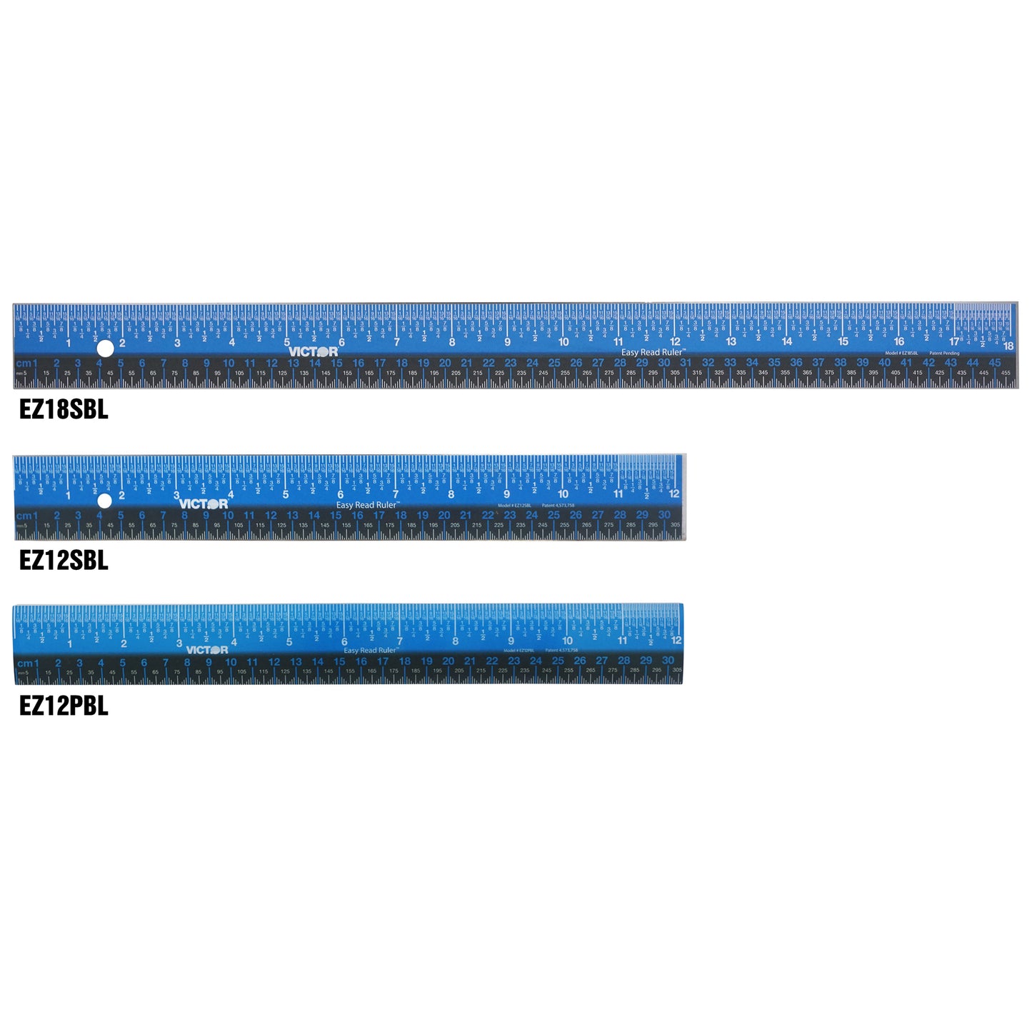 Easy Read™ Ruler, Plastic, Blue/Black, 12", Pack of 6