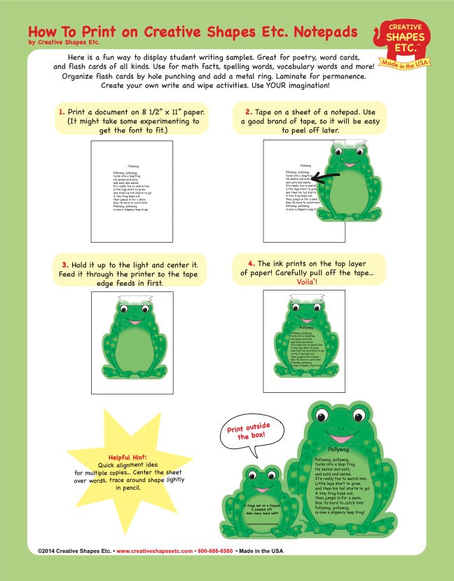 SHAPES ETC. Large Notepad - Frog