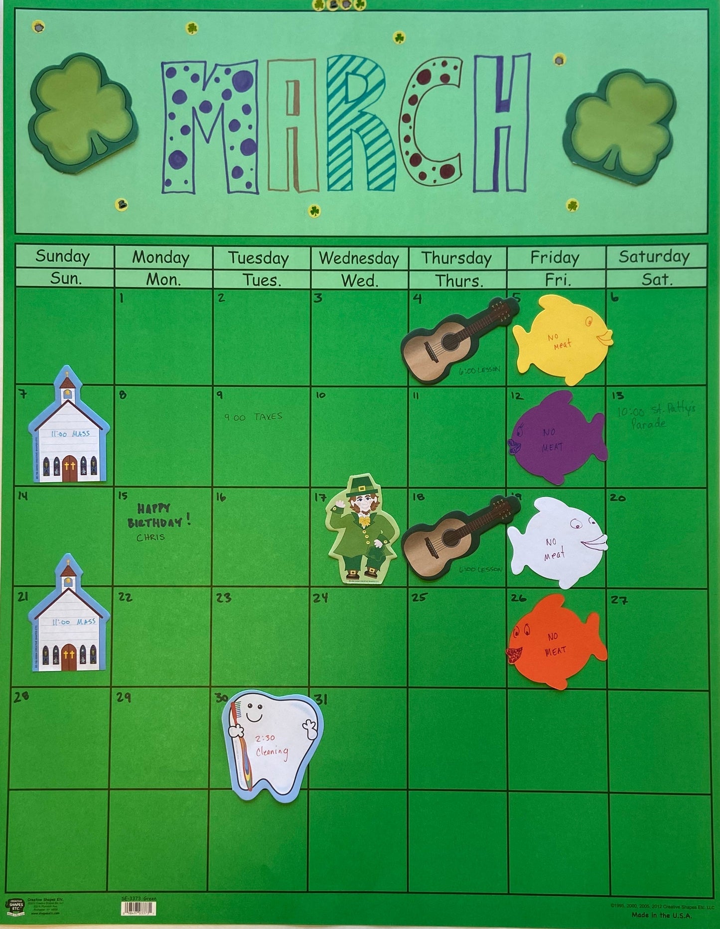 SHAPES ETC. Vertical Calendar - Set of 12