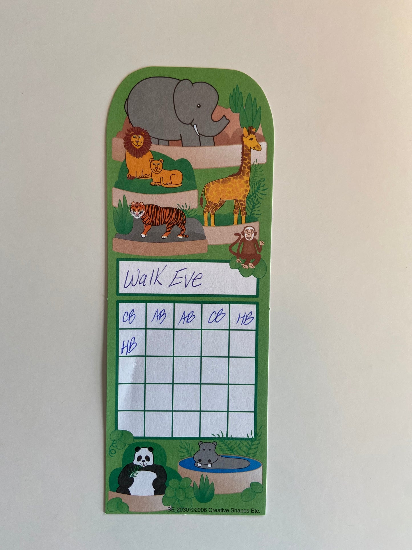 SHAPES ETC. Personal Incentive Chart - Zoo