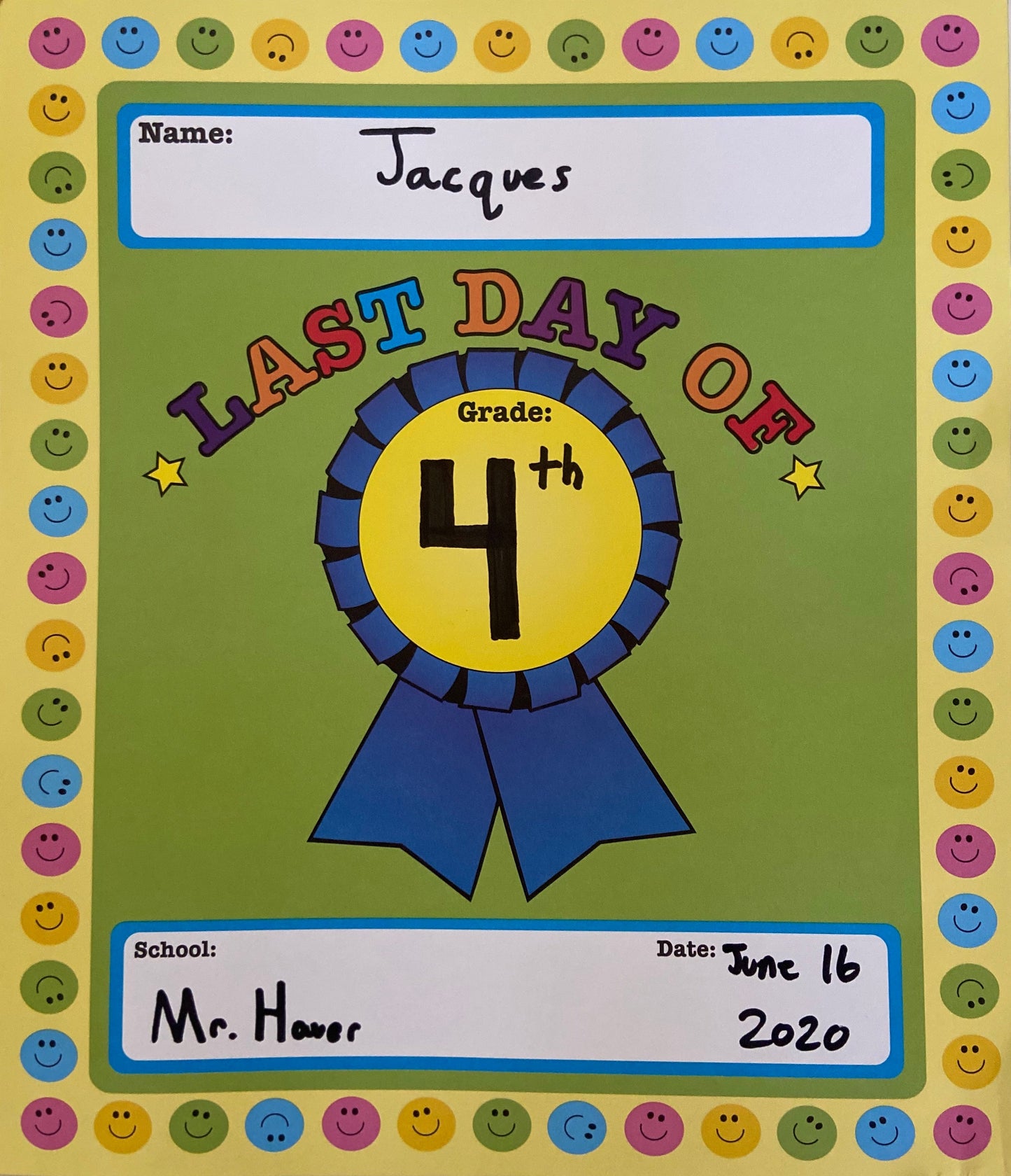 SHAPES ETC. Last Day of School Announcement