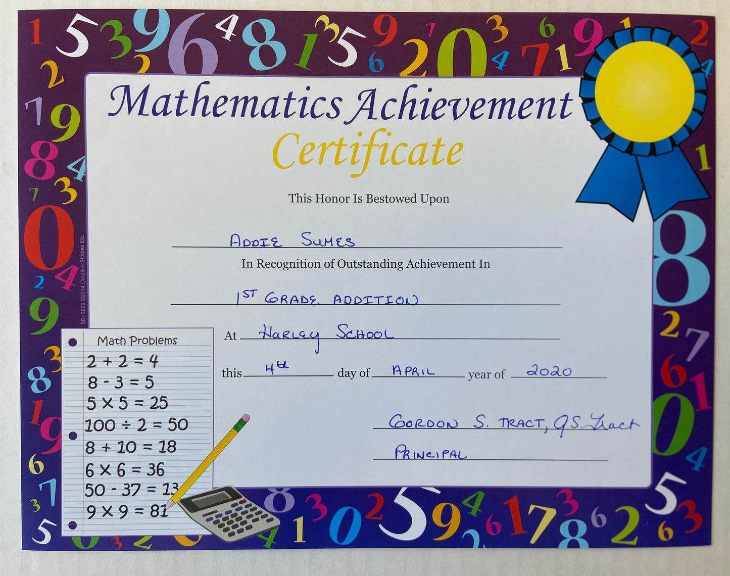 SHAPES ETC. Recognition Certificates - Mathematics Achievement
