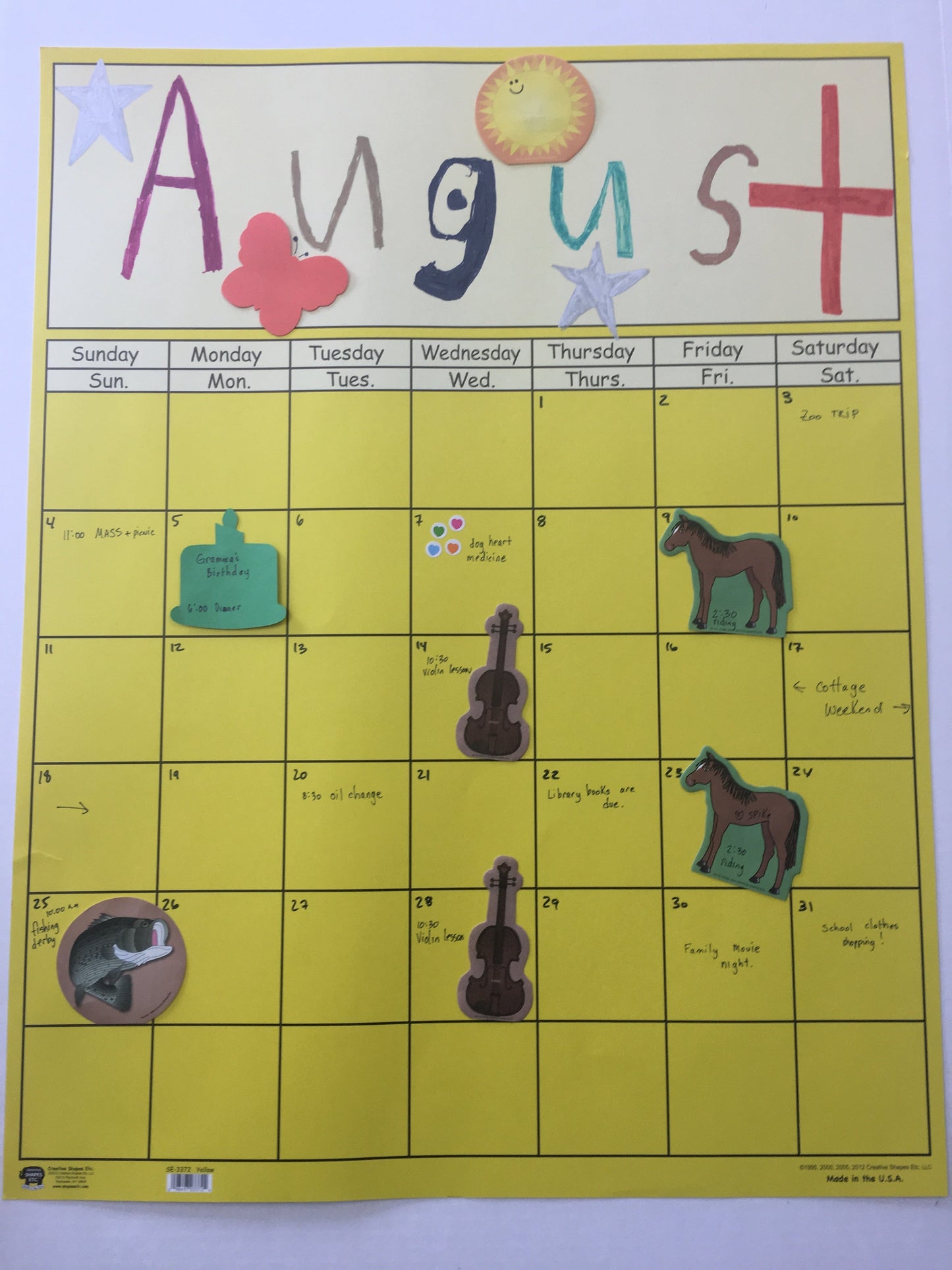 SHAPES ETC. Vertical Calendar - Yellow
