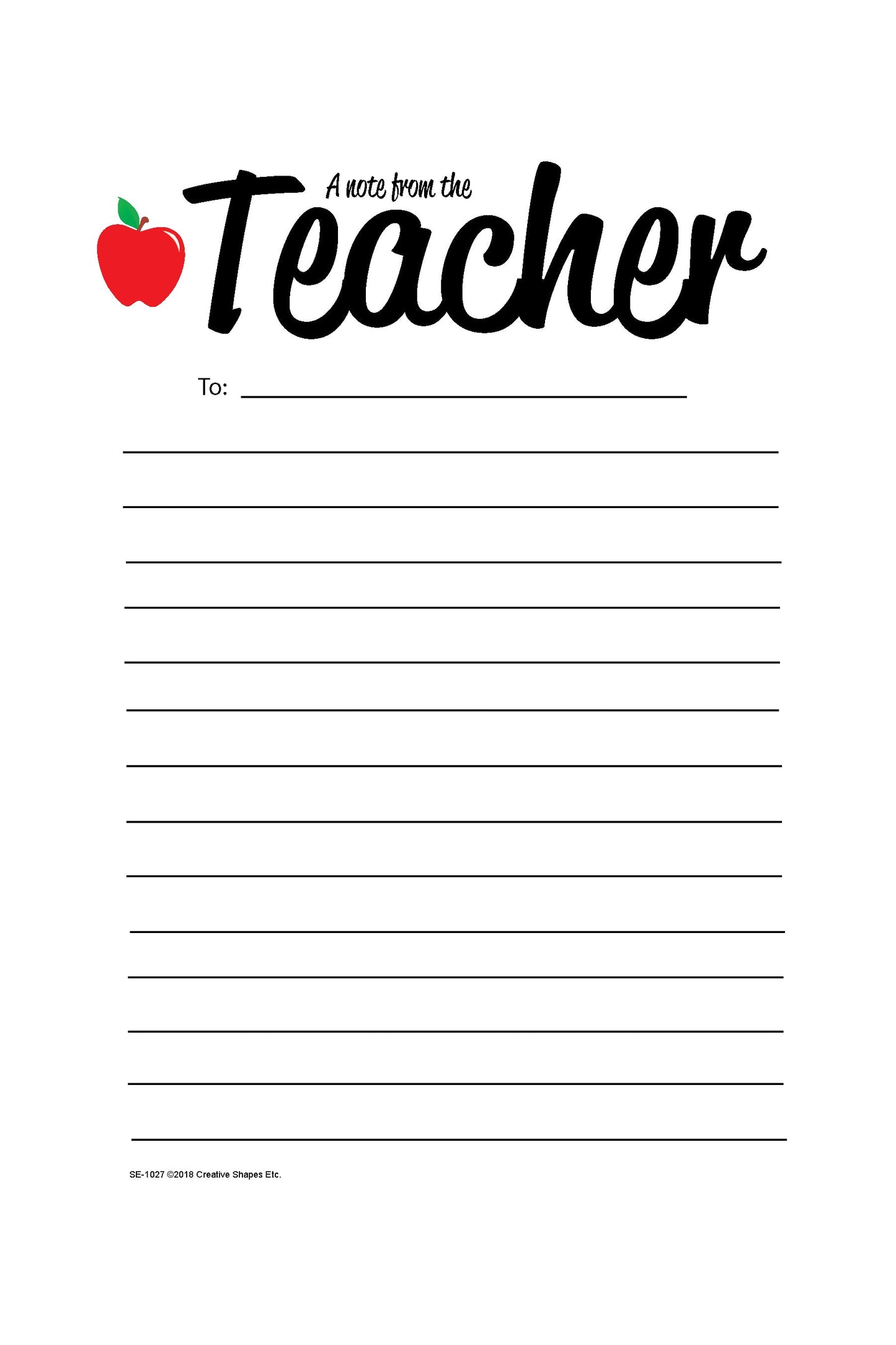 SHAPES ETC. Note From Teacher - Notes to Parents