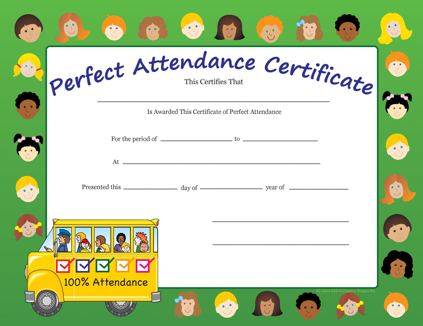 SHAPES ETC. Recognition Certificate - Perfect Attendance