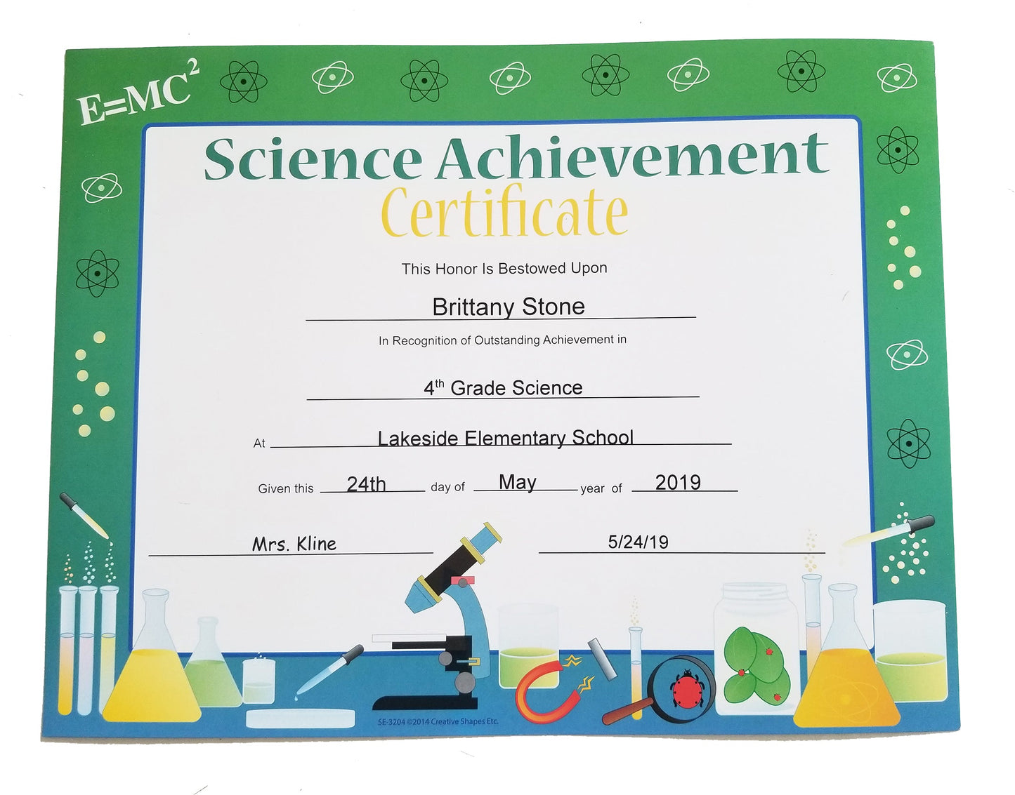SHAPES ETC. Recognition Certificate - Science Achievement