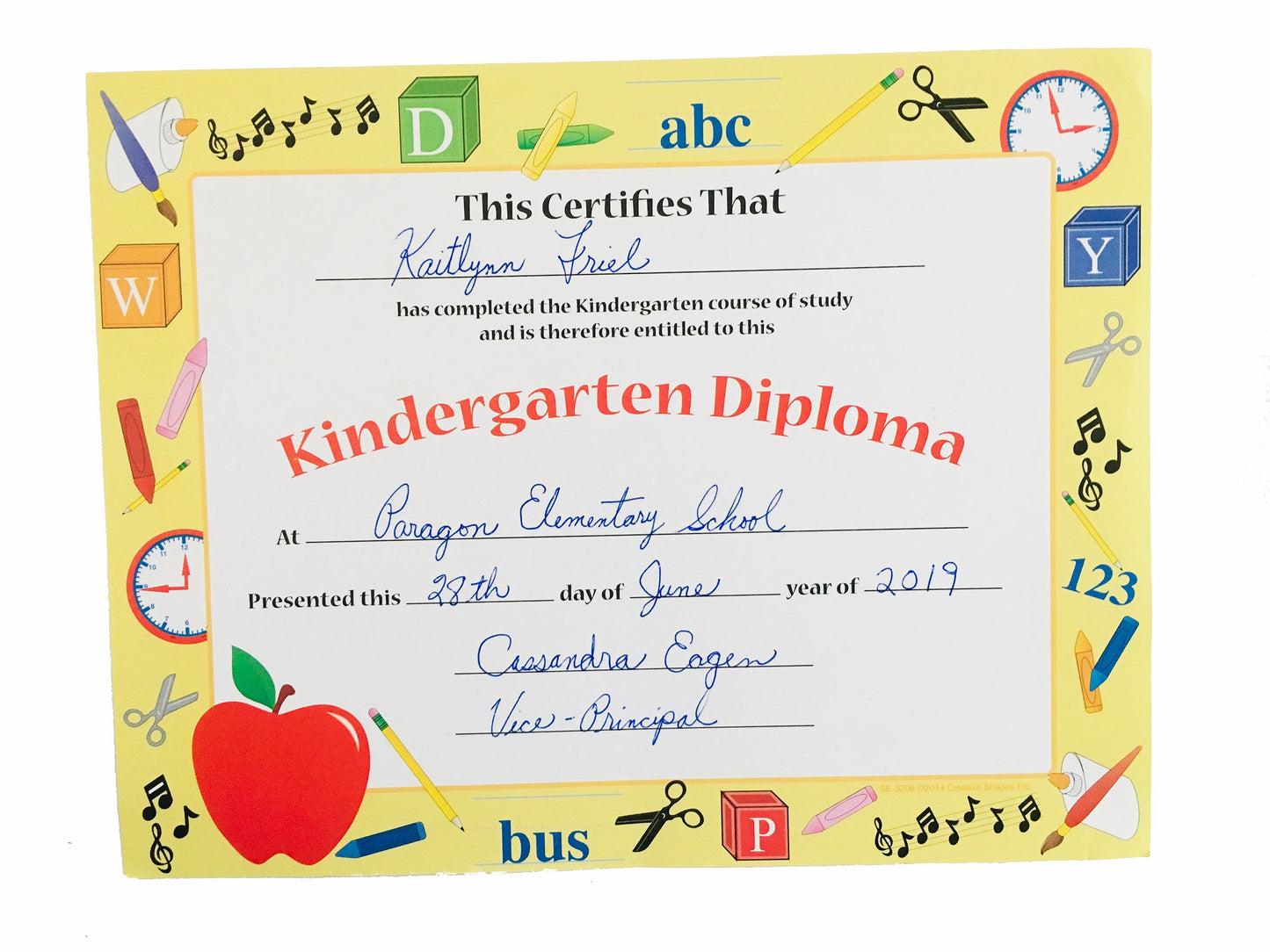 SHAPES ETC. Recognition Certificate - Kindergarten Diploma