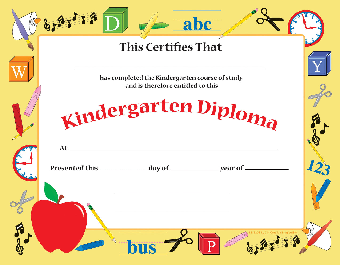 SHAPES ETC. Recognition Certificate - Kindergarten Diploma