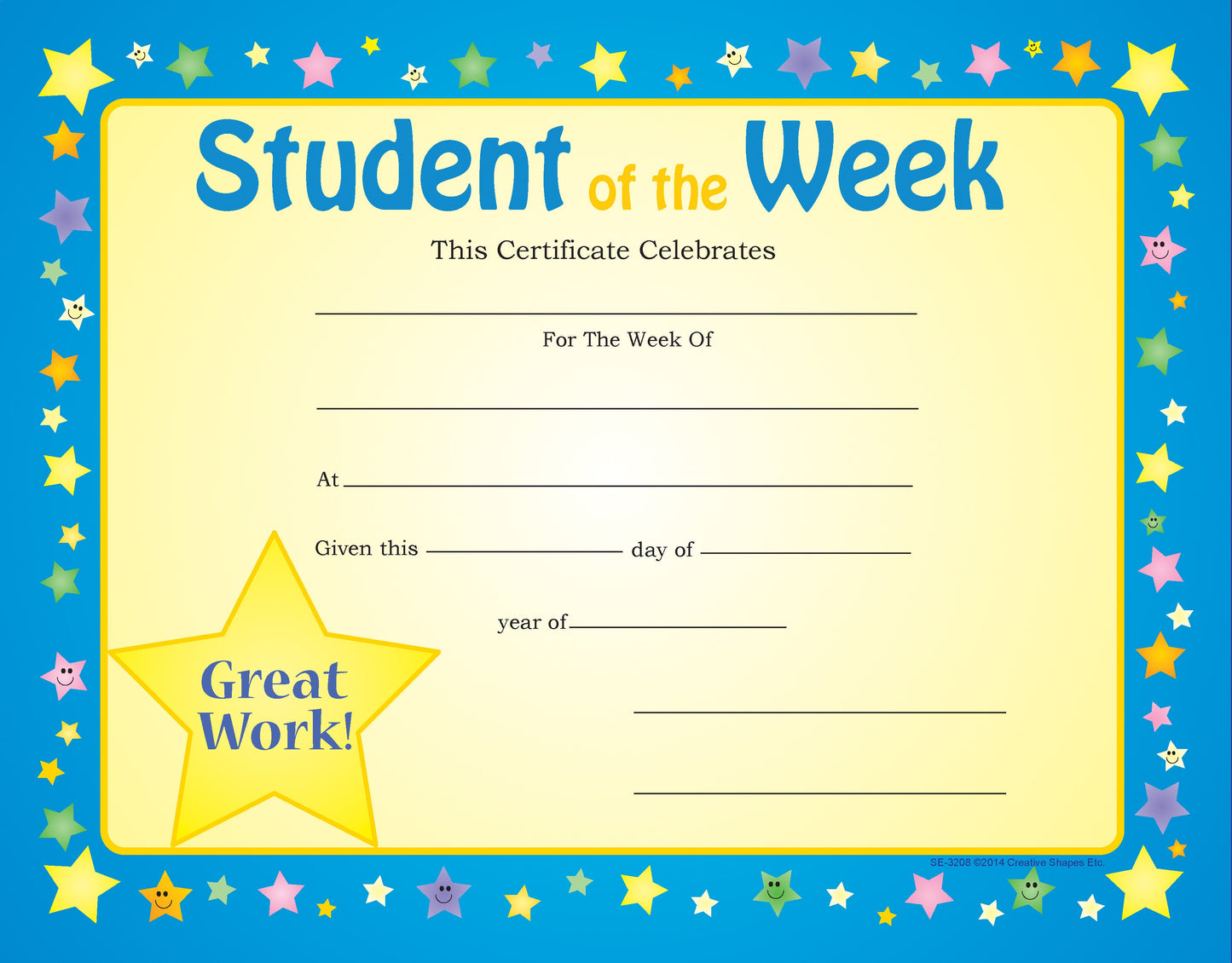 SHAPES ETC. Recognition Certificate - Student of the Week