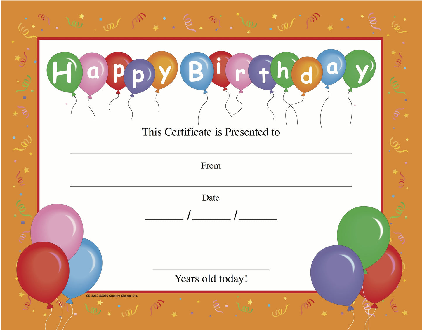 SHAPES ETC. Recognition Certificate - Birthday