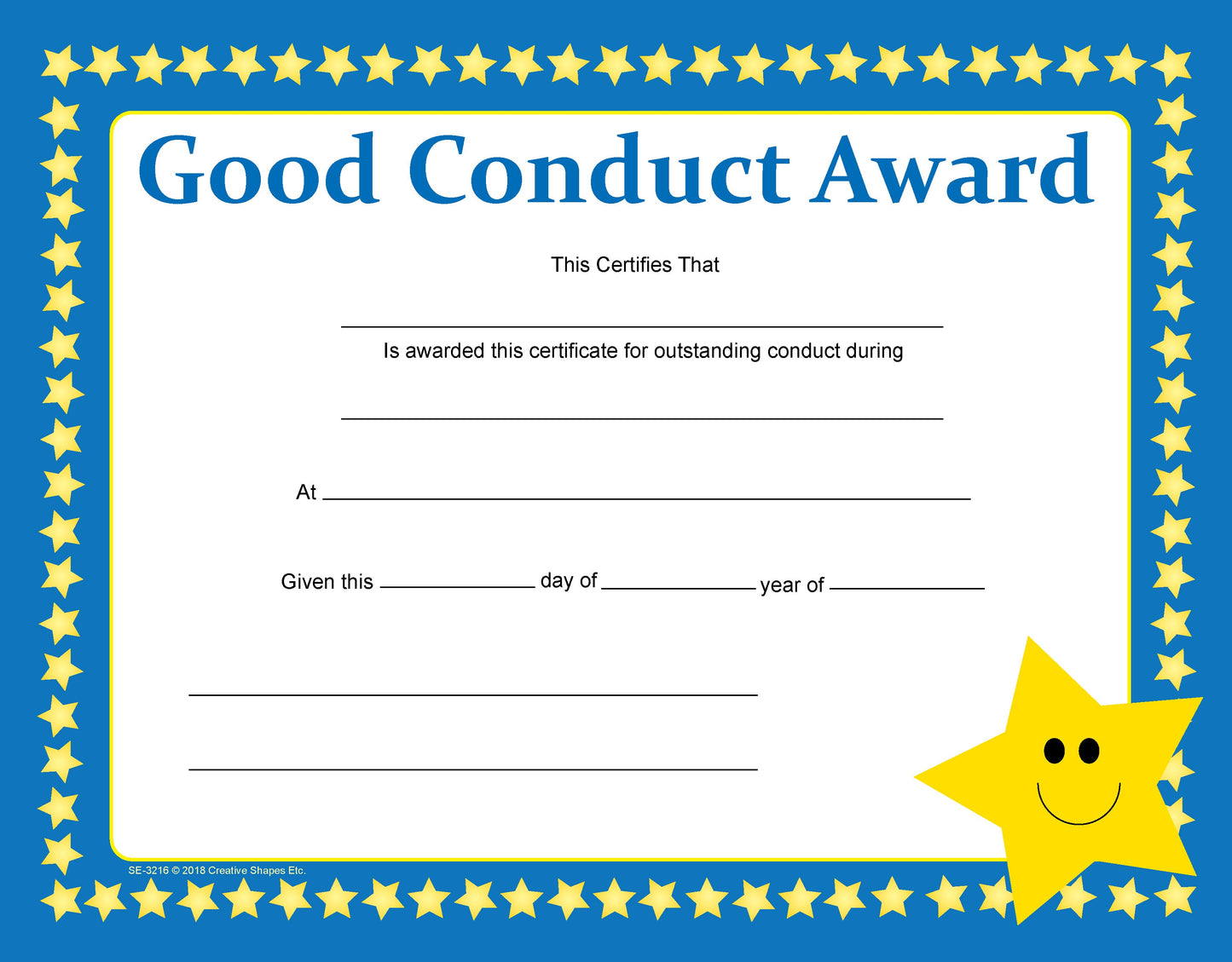 SHAPES ETC. Recognition Certificate - Good Conduct