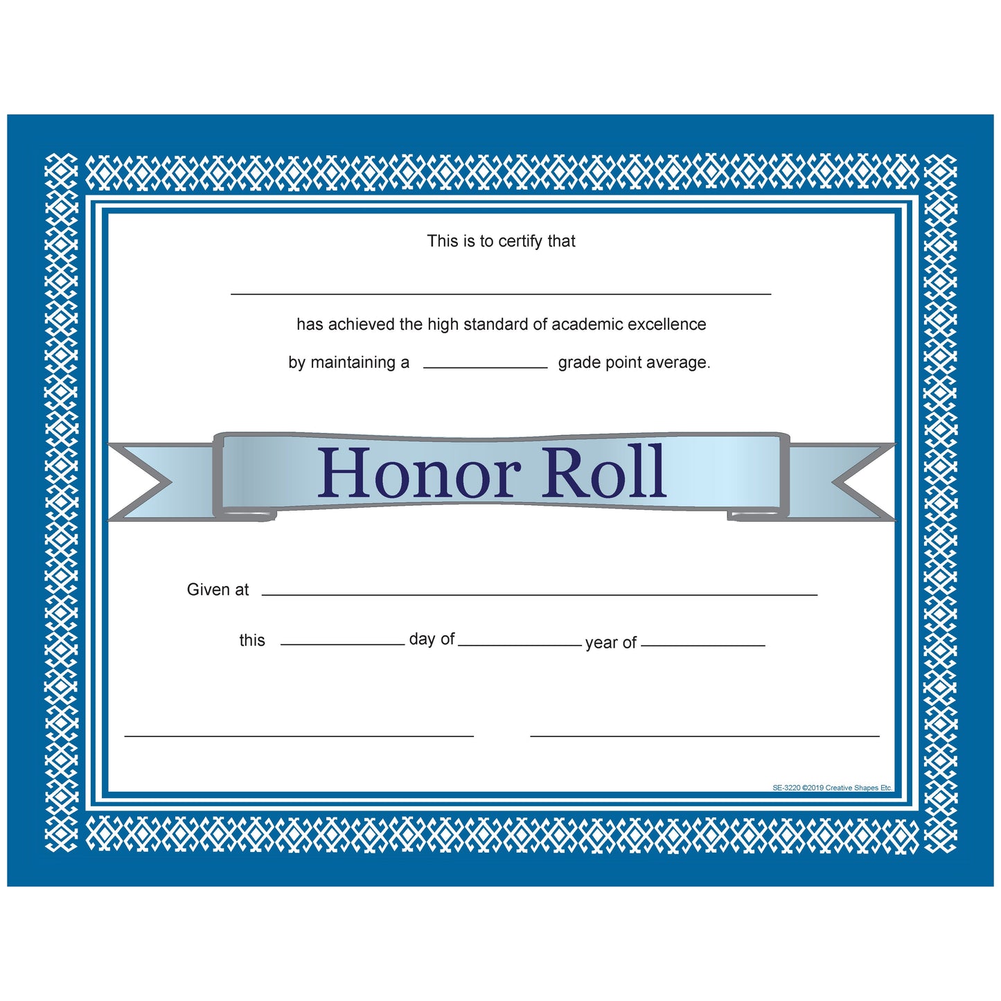 SHAPES ETC. Recognition Certificate - Honor Roll Certificate