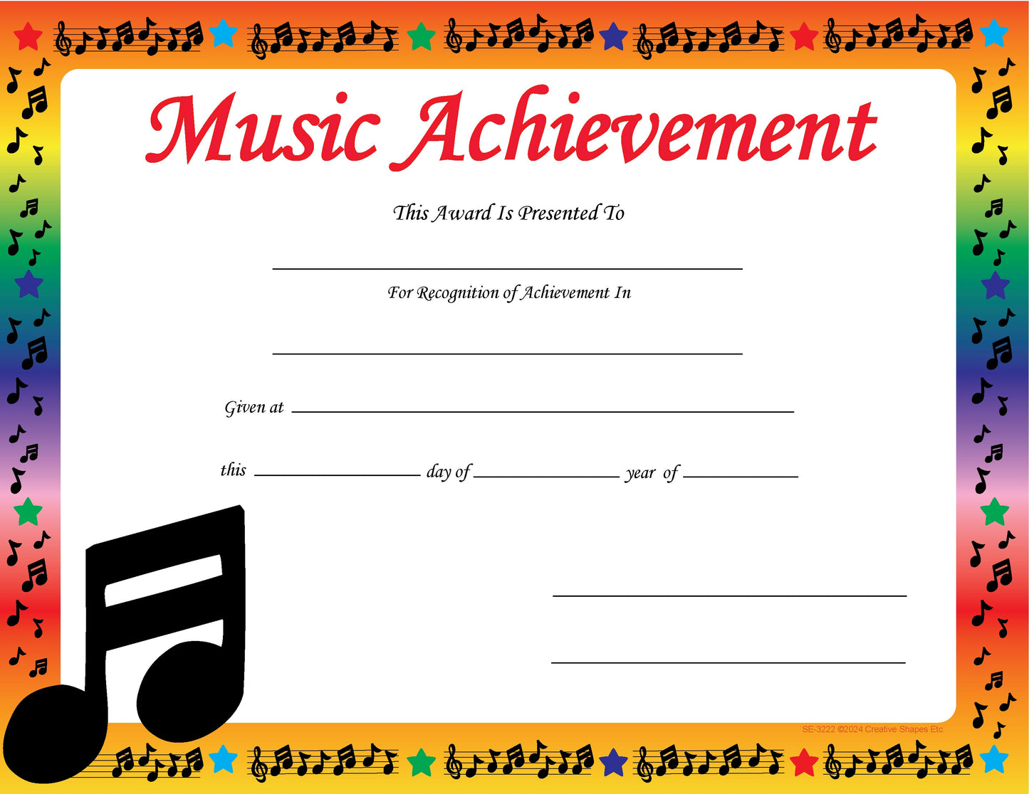 SHAPES ETC. Recognition Certificate - Music Achievement