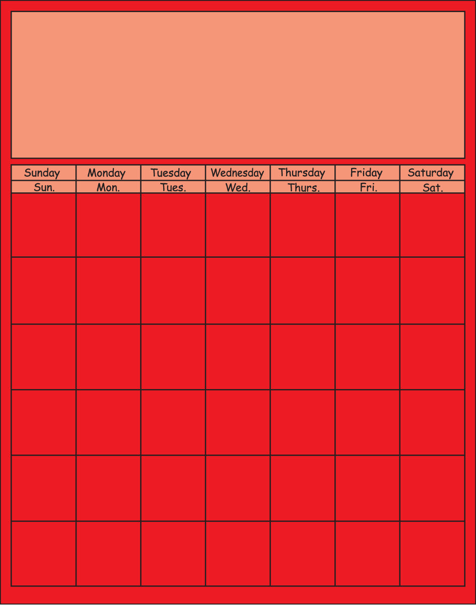 SHAPES ETC. Vertical Calendar - Red