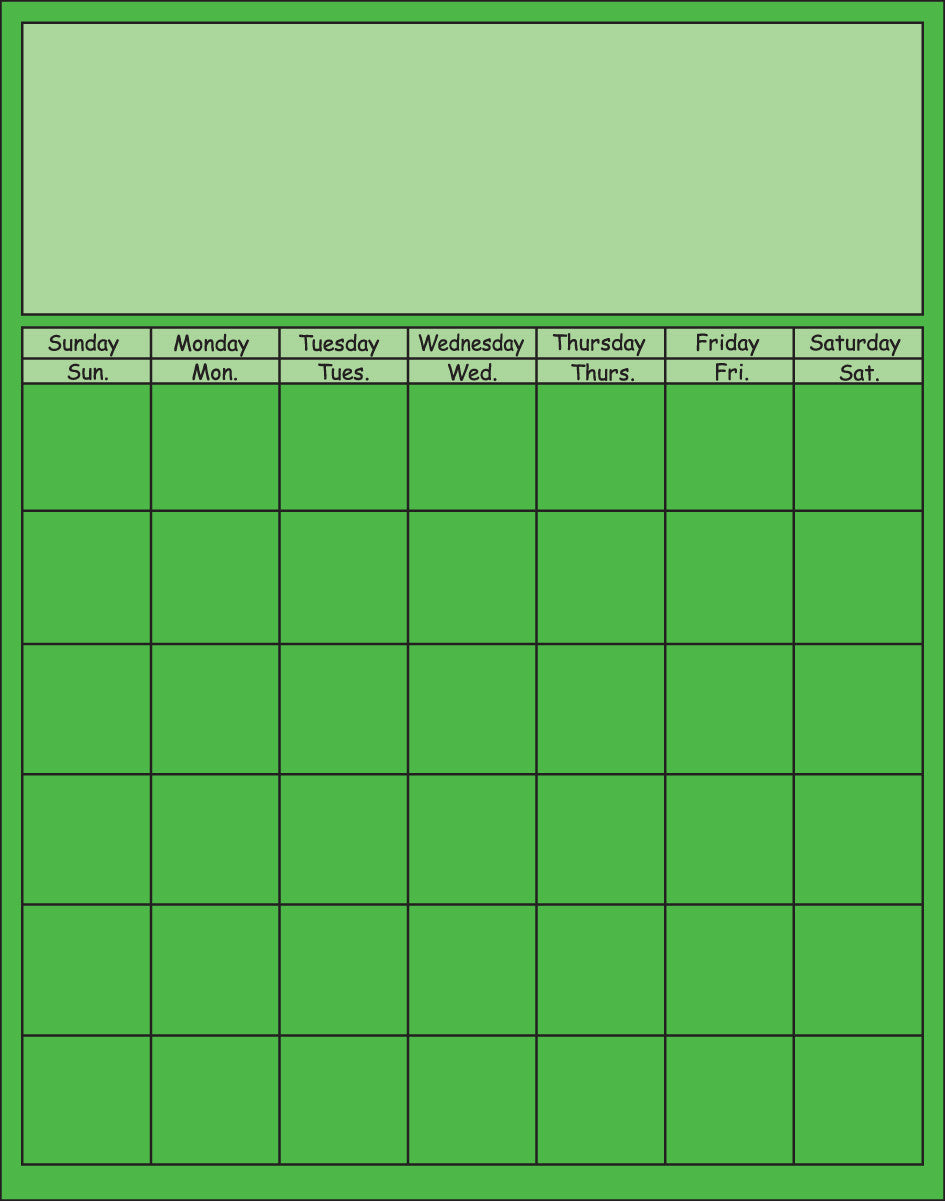 SHAPES ETC. Vertical Calendar - Green