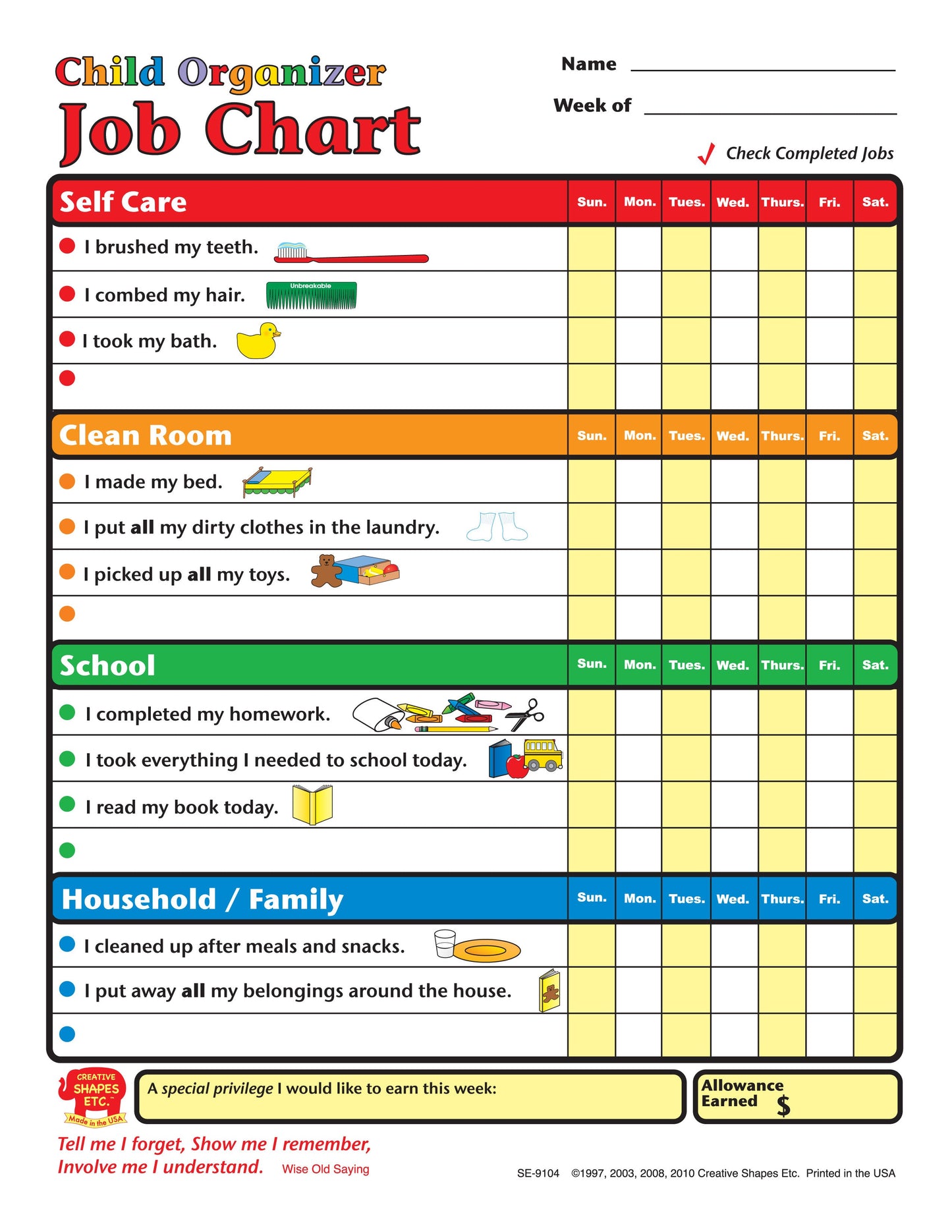 SHAPES ETC. Job Chart - Child Organizer