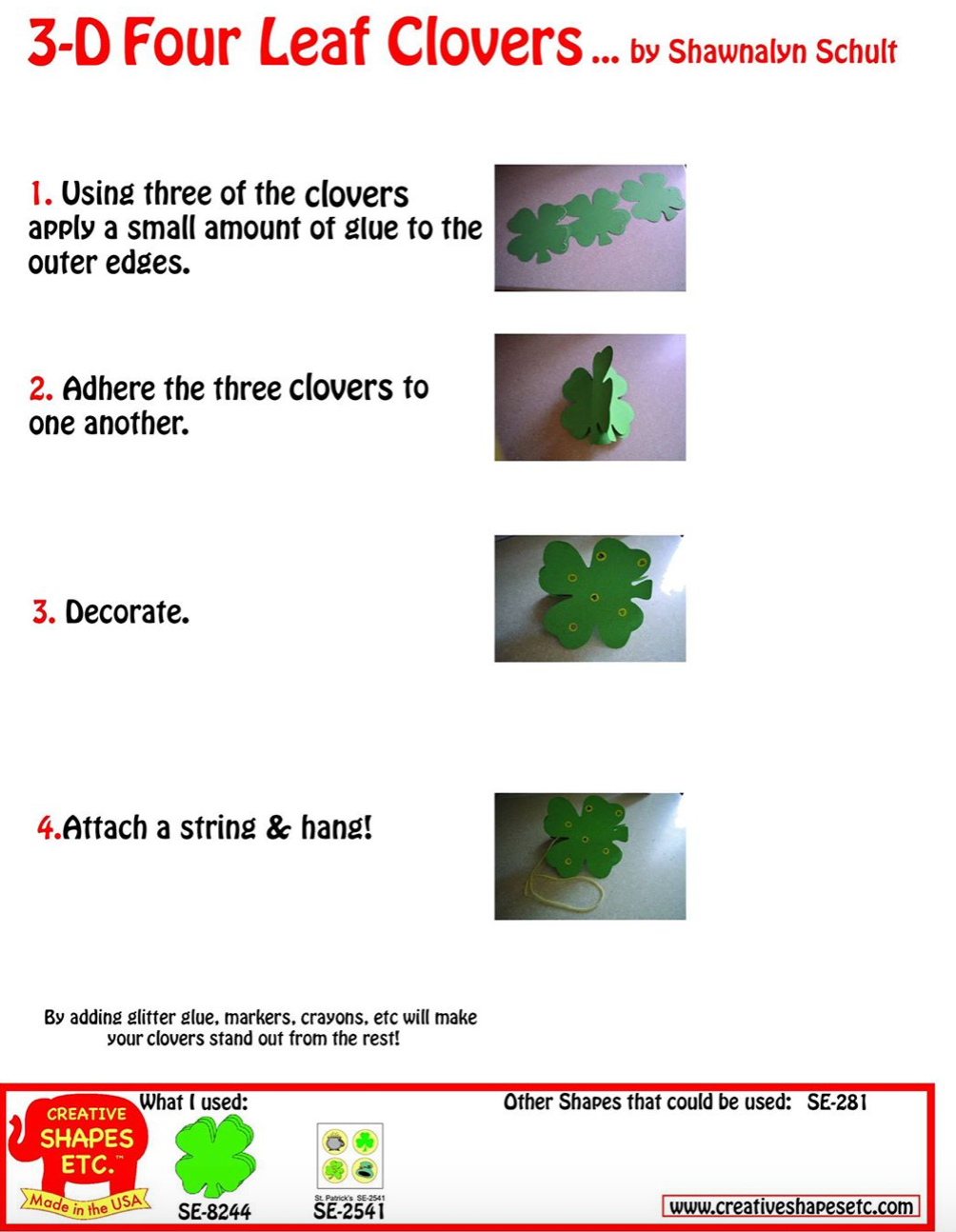 SHAPES ETC. Large Single Color Cut-Out - Four Leaf Clover