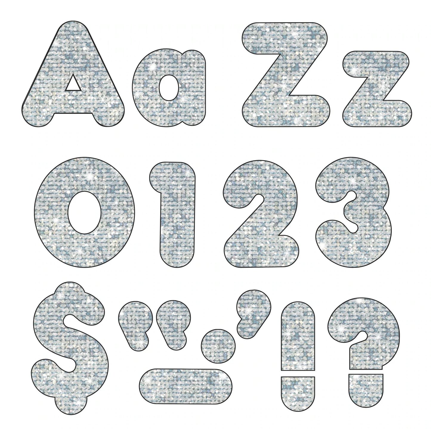 Trend Silver Sparkle 4-Inch Casual Uppercase / Lowercase Combo Pack Ready Letters (T79943)
