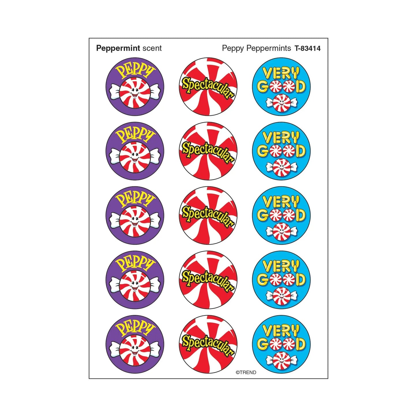 Trend Peppy Peppermints, Peppermint scent Scratch 'n Sniff Stinky Stickers® – Large Round (T-83414)