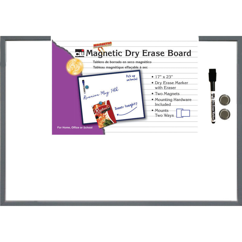 Advantus Magentic Dry Erase Board with Eraser and Marker, Grey Frame, 17 x 23 (CHL 35375)