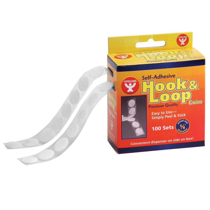 Hygloss Hook & Loop Fastener Roll, 5/8 Coins, 100 Pack (HYG 45210)