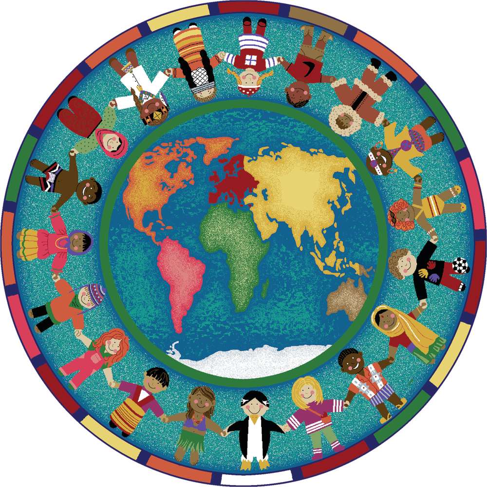 Joy Carpets Hands Around the World Rug, Round
