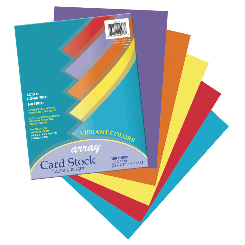 Dixon Array Card Stock Vibrant, 100 Sheets, 5 Assorted Colors (PAC 101167)