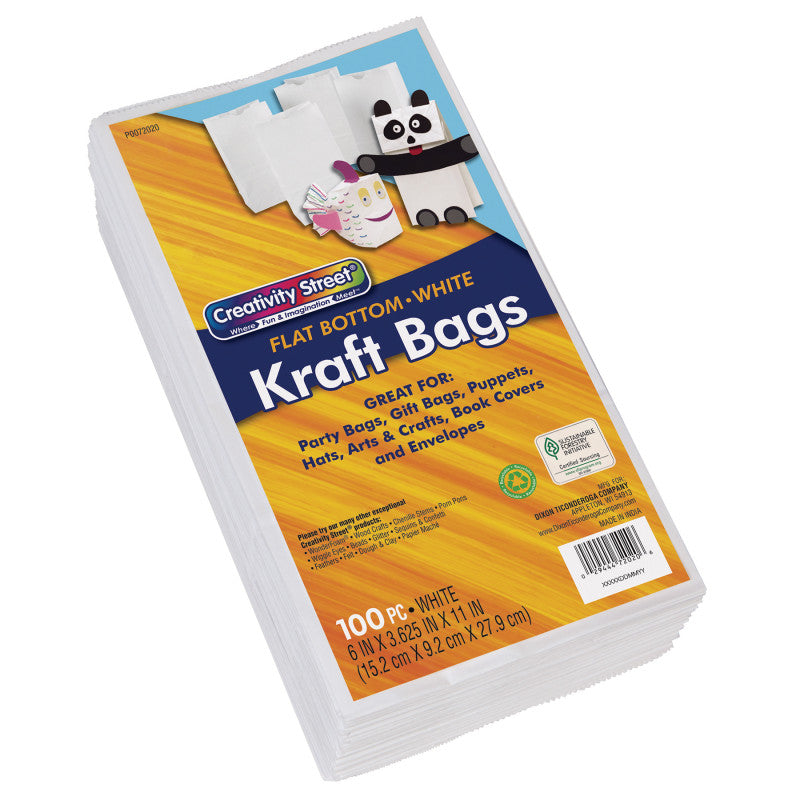 Dixon White Kraft Bag, 100 Pack, 6 x 3-5/8 x 11 (PAC 72020)